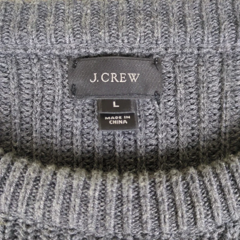J Crew Woodsman Sweater Mens Large Gray Ribbed Suede Shoulder Patches Retail